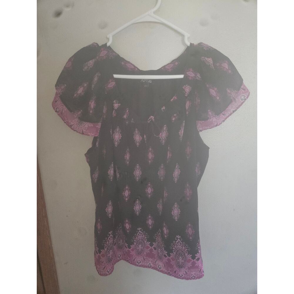 Apt. 9 Black Pink Boho Flutter Sleeve Blouse Large - Picture 3 of 6
